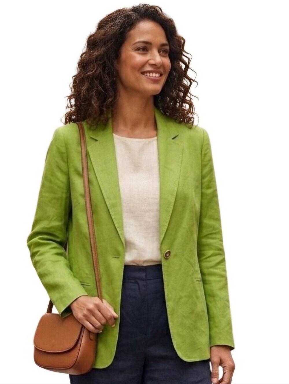 Evan Picone Black Label Spring Green Linen Blend One Gold Button Blazer Size 16